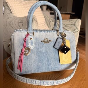 Coach Medium Rowan Loved Denim Bag w/ charms NEW